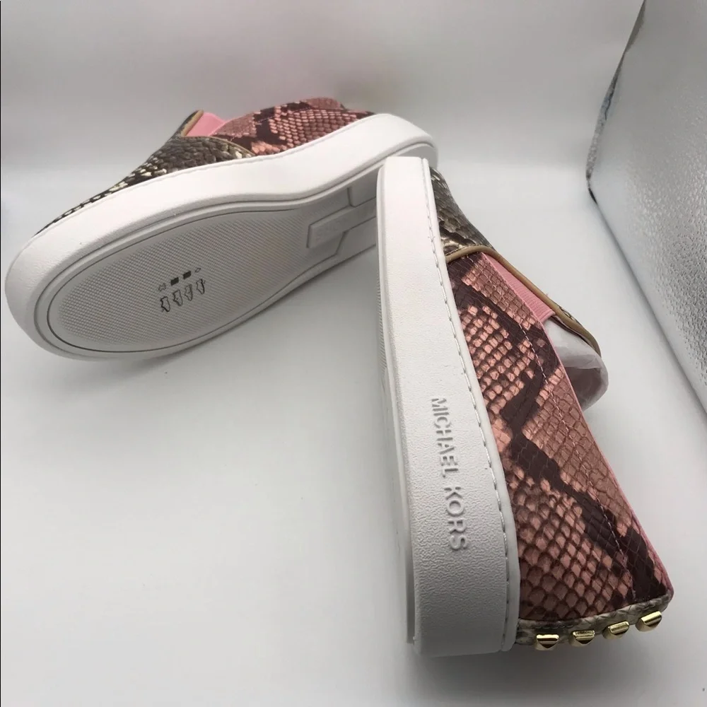 NWT Michael Kors Keaton Slip On Sneakers - SIZE 8 Shell Pink and python